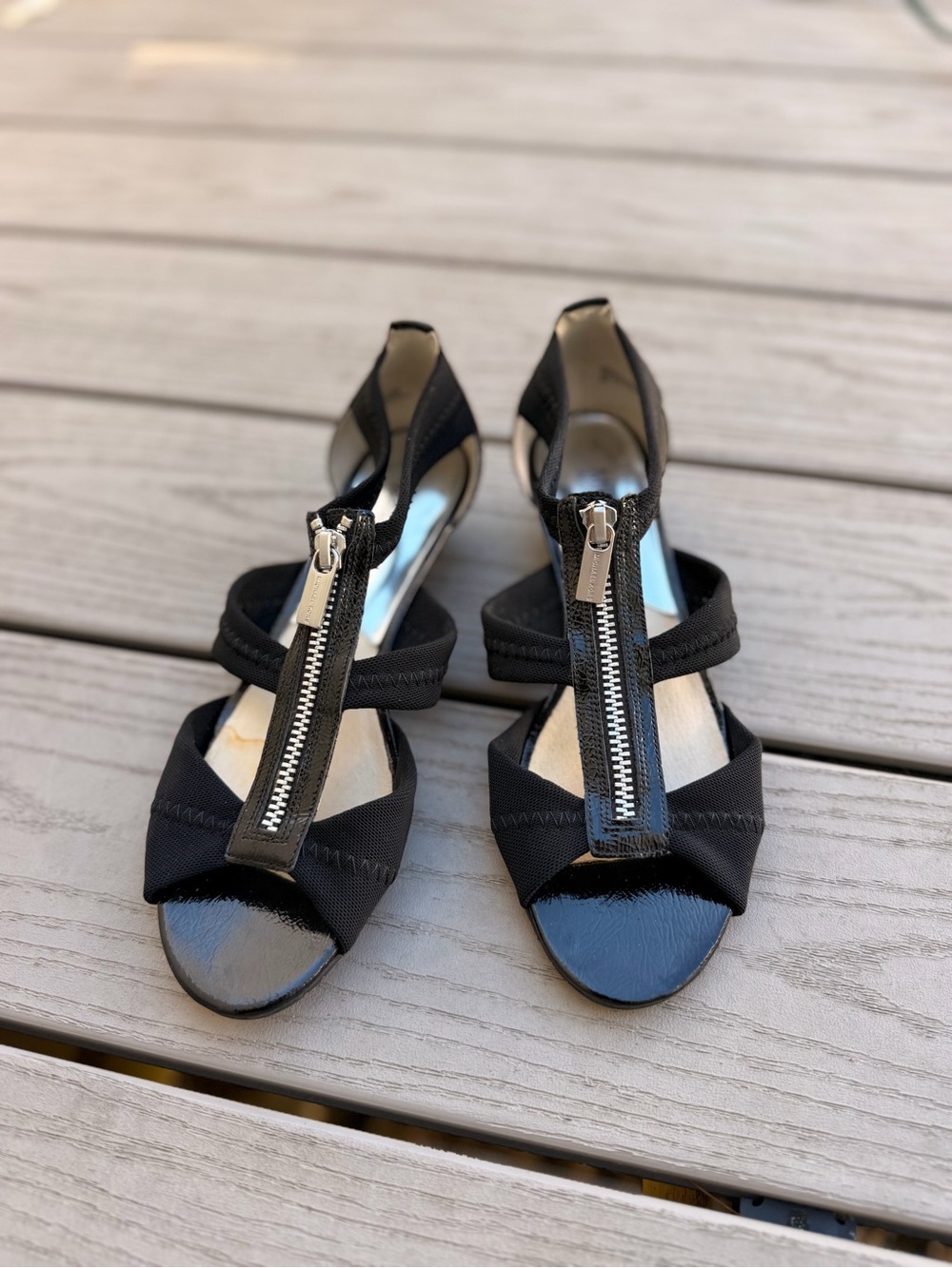 MICHAEL Michael Kors Black Zip-Front T-Strap Heels Size 8